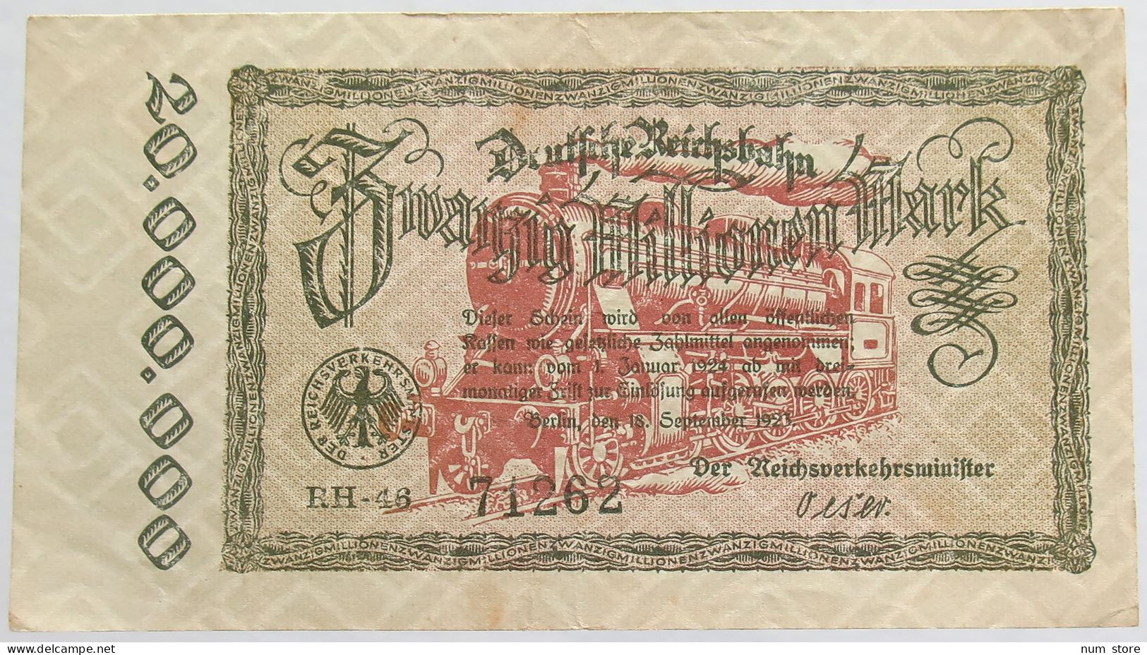 GERMANY 20 MILLIONEN MARK 1923 REICHSBAHN #alb012 0065 - 20 Mio. Mark