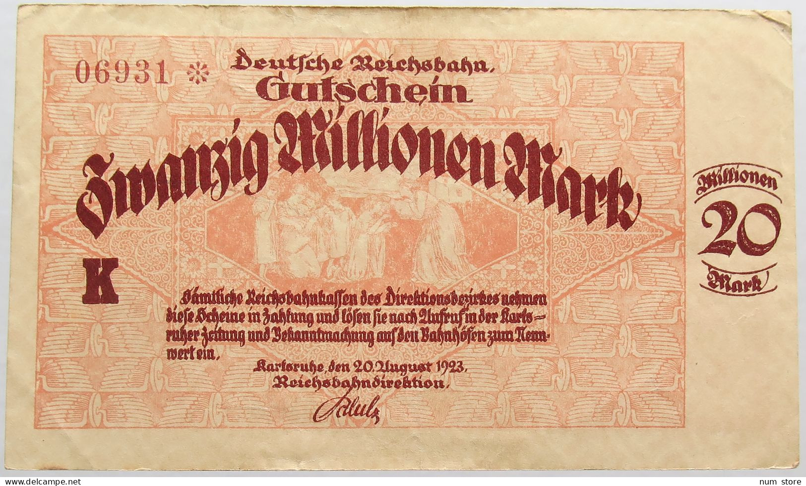 GERMANY 20 MILLIONEN MARK 1923 REICHSBAHN #alb004 0461 - 20 Mio. Mark