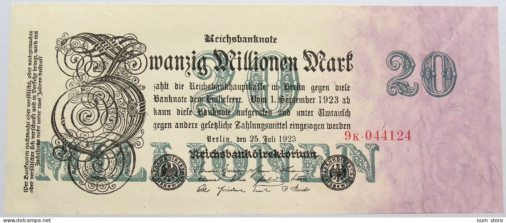 GERMANY 20 MILLIONEN MARK 1923 #alb004 0489 - 20 Miljoen Mark