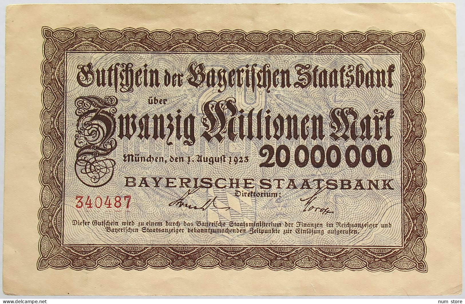 GERMANY 20 MILLIONEN MARK 1923 BAYERN #alb008 0095 - 20 Millionen Mark