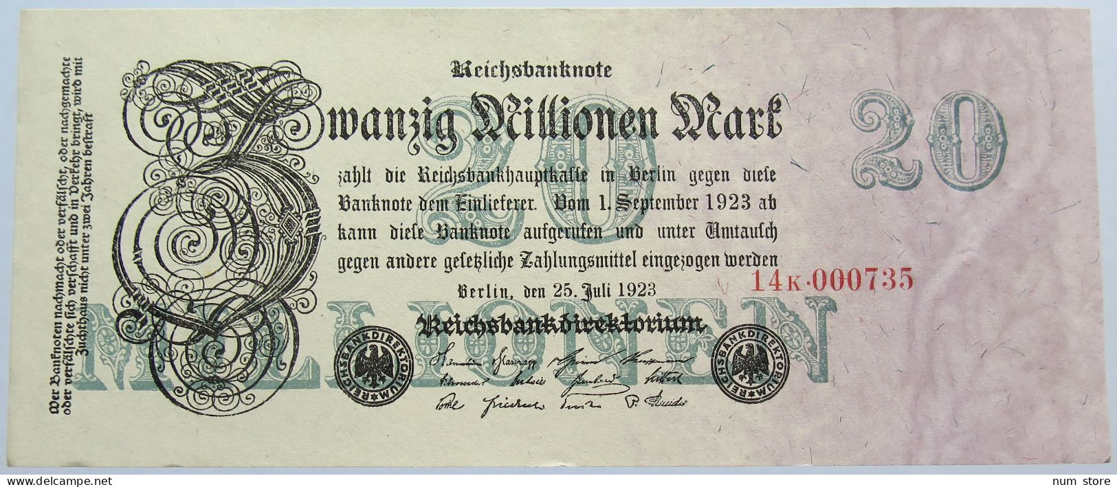 GERMANY 20 MILLIONEN MARK 1923 #alb004 0347 - 20 Mio. Mark