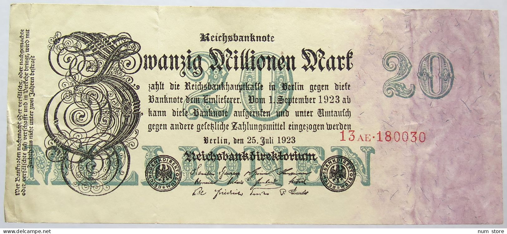 GERMANY 20 MILLIONEN 1923 #alb067 0315 - 20 Mio. Mark