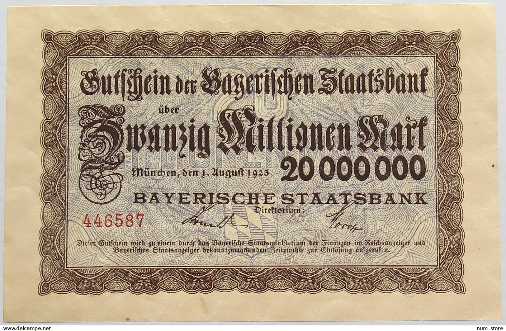 GERMANY 20 MILLIONEN MARK 1923 BAYERN #alb008 0097 - 20 Miljoen Mark