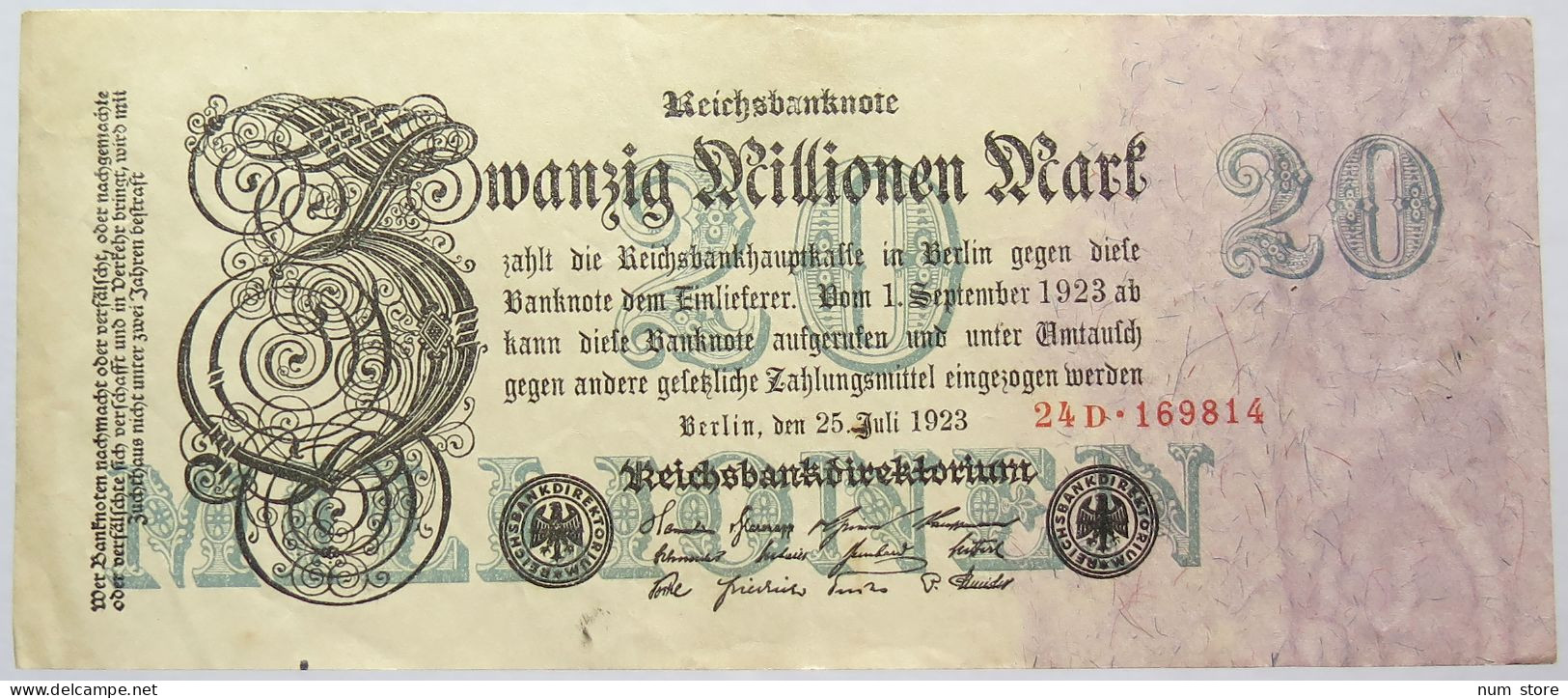 GERMANY 20 MILLIONEN 1923 #alb067 0313 - 20 Mio. Mark