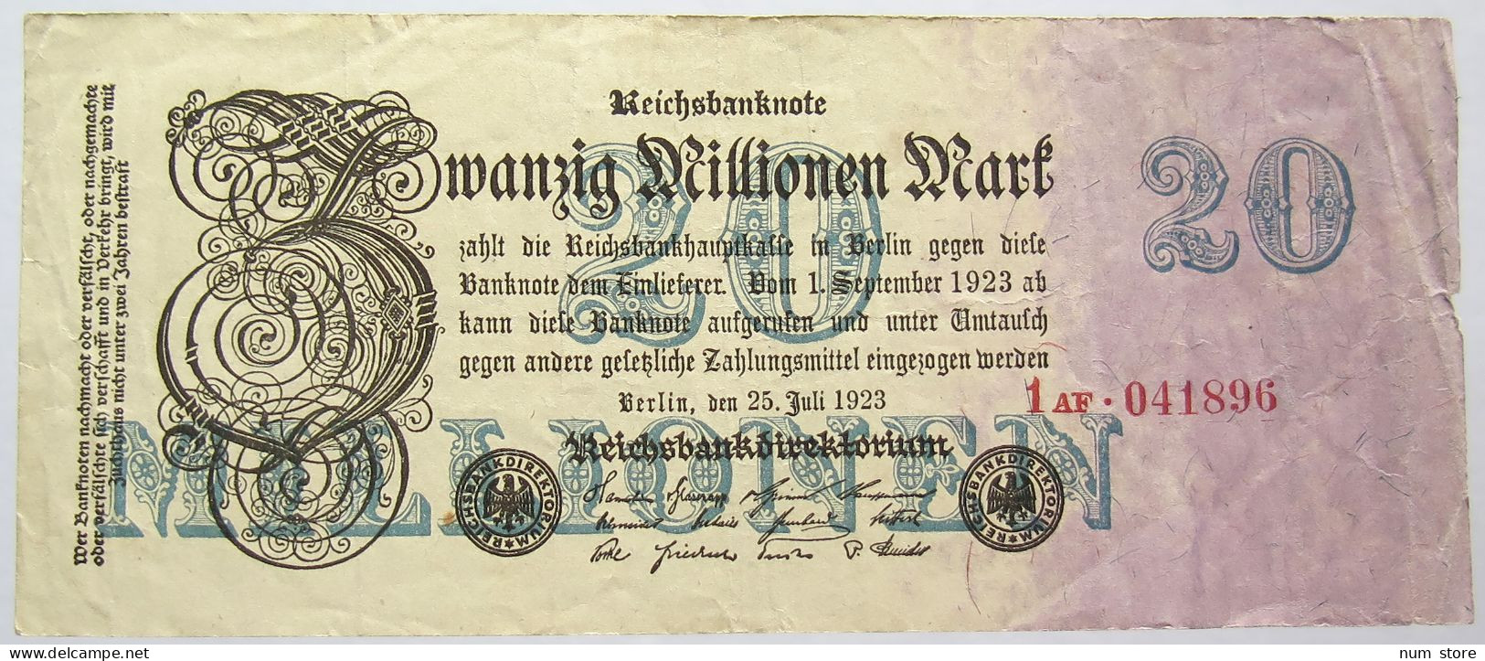 GERMANY 20 MILLIONEN 1923 #alb067 0307 - 20 Mio. Mark