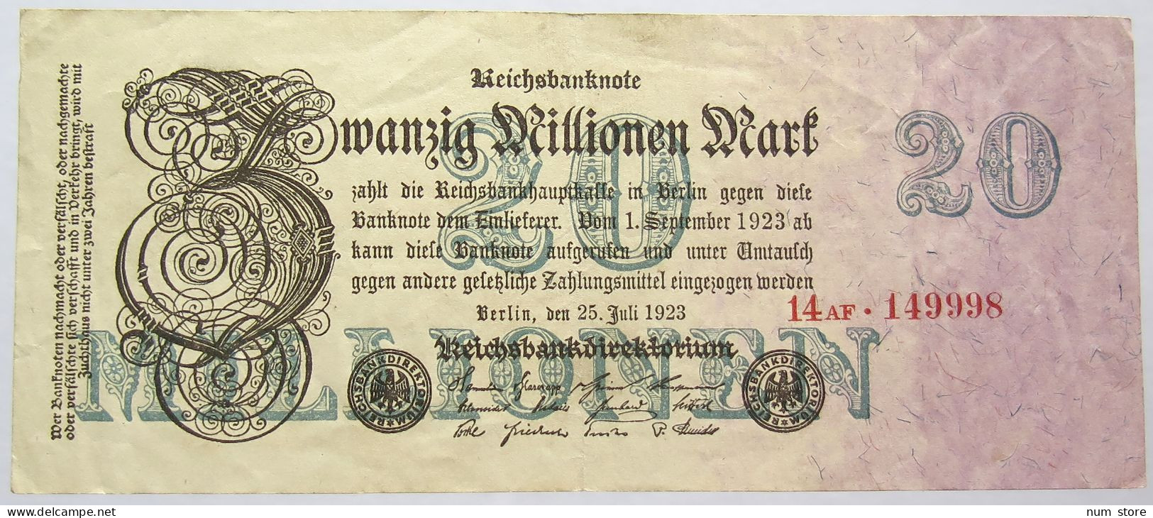 GERMANY 20 MILLIONEN 1923 #alb067 0309 - 20 Miljoen Mark