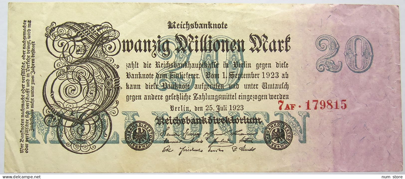 GERMANY 20 MILLIONEN 1923 #alb067 0311 - 20 Miljoen Mark