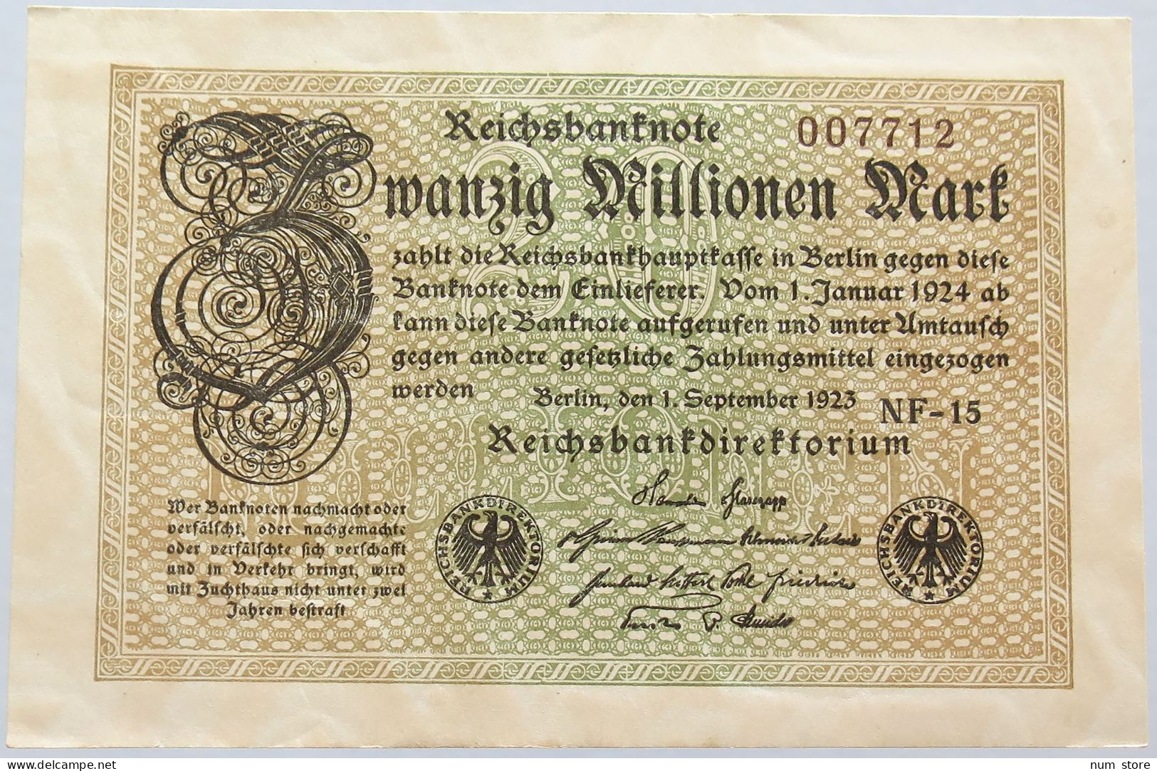 GERMANY 20 MILLIONEN MARK 1923 #alb004 0207 - 20 Mio. Mark