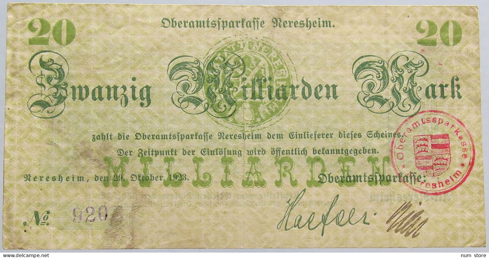 GERMANY 20 MILLIARDEN MARK NERESHEIM #alb002 0327 - 20 Mrd. Mark