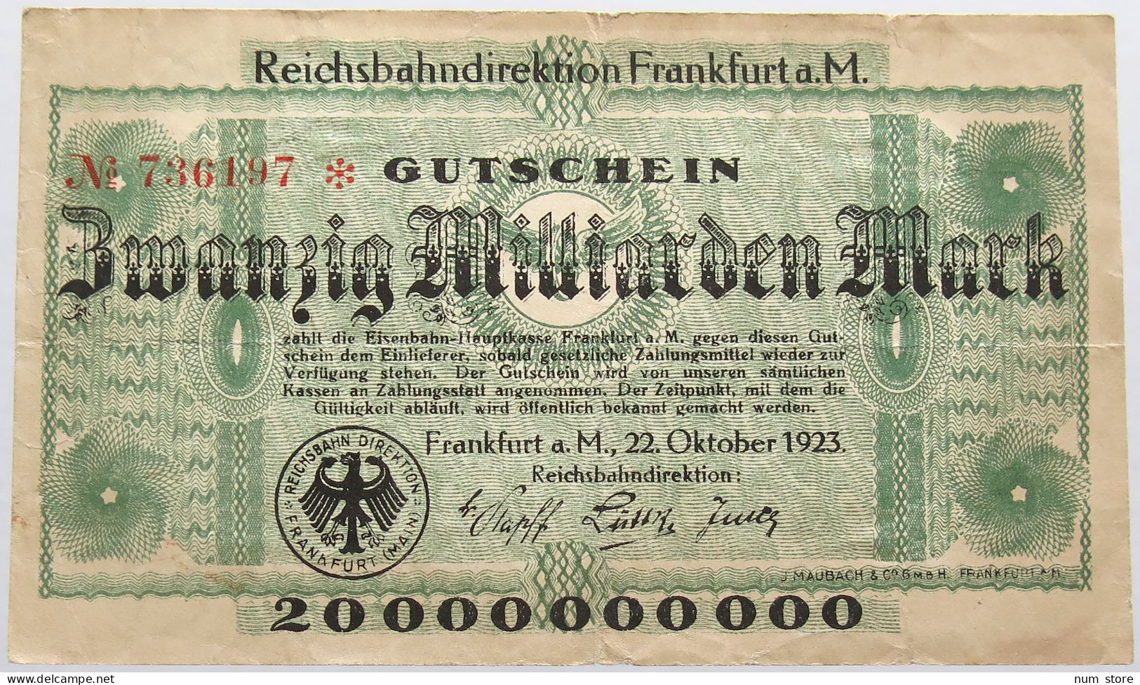 GERMANY 20 MILLIARDEN MARK FRANKFURT #alb004 0387 - 20 Miljard Mark