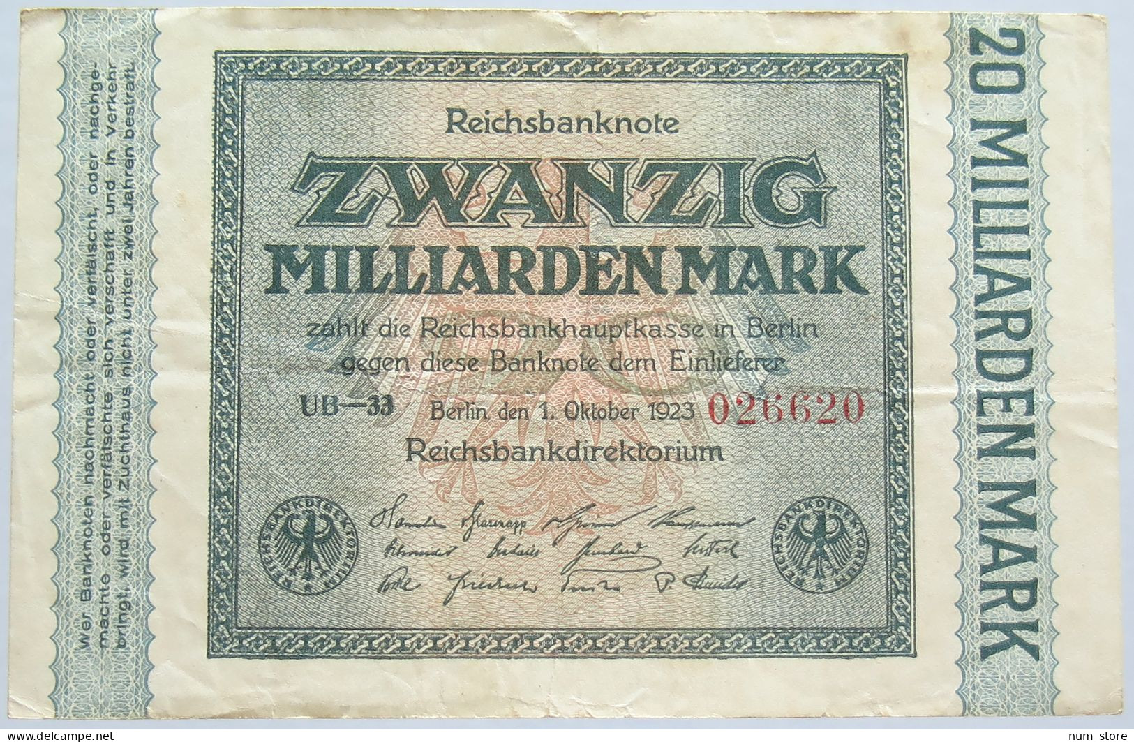 GERMANY 20 MILLIARDEN 1923 #alb004 0293 - 20 Milliarden Mark