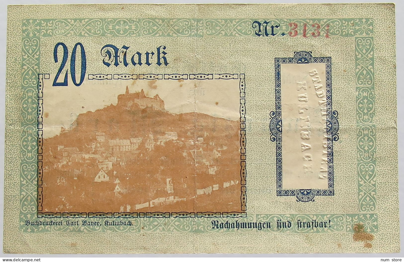 GERMANY 20 MARK 1919 KULMBACH #alb010 0127 - 20 Mark