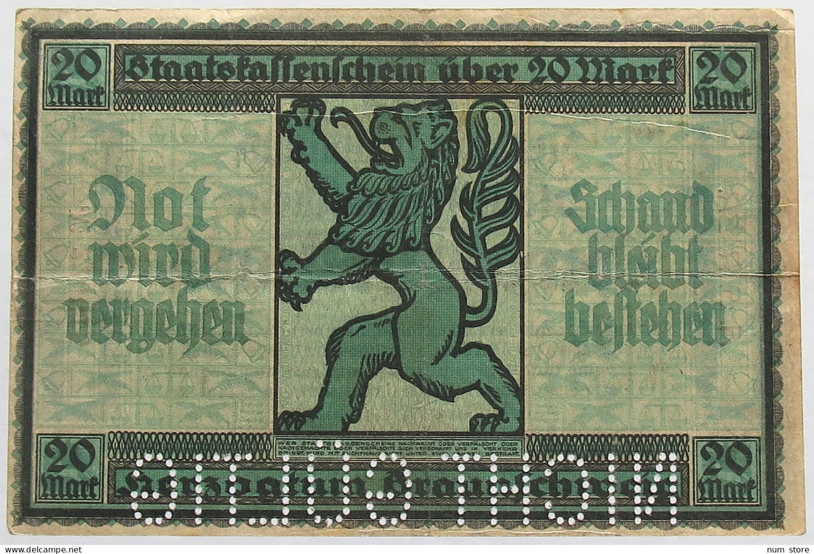 GERMANY 20 MARK 1918 BRAUNSCHWEIG #alb008 0009 - 20 Mark