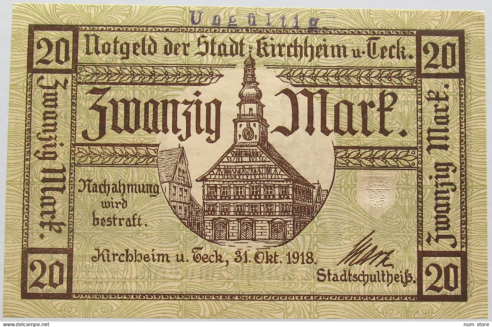 GERMANY 20 MARK 1918 KIRCHHEIM #alb002 0197 - 20 Mark