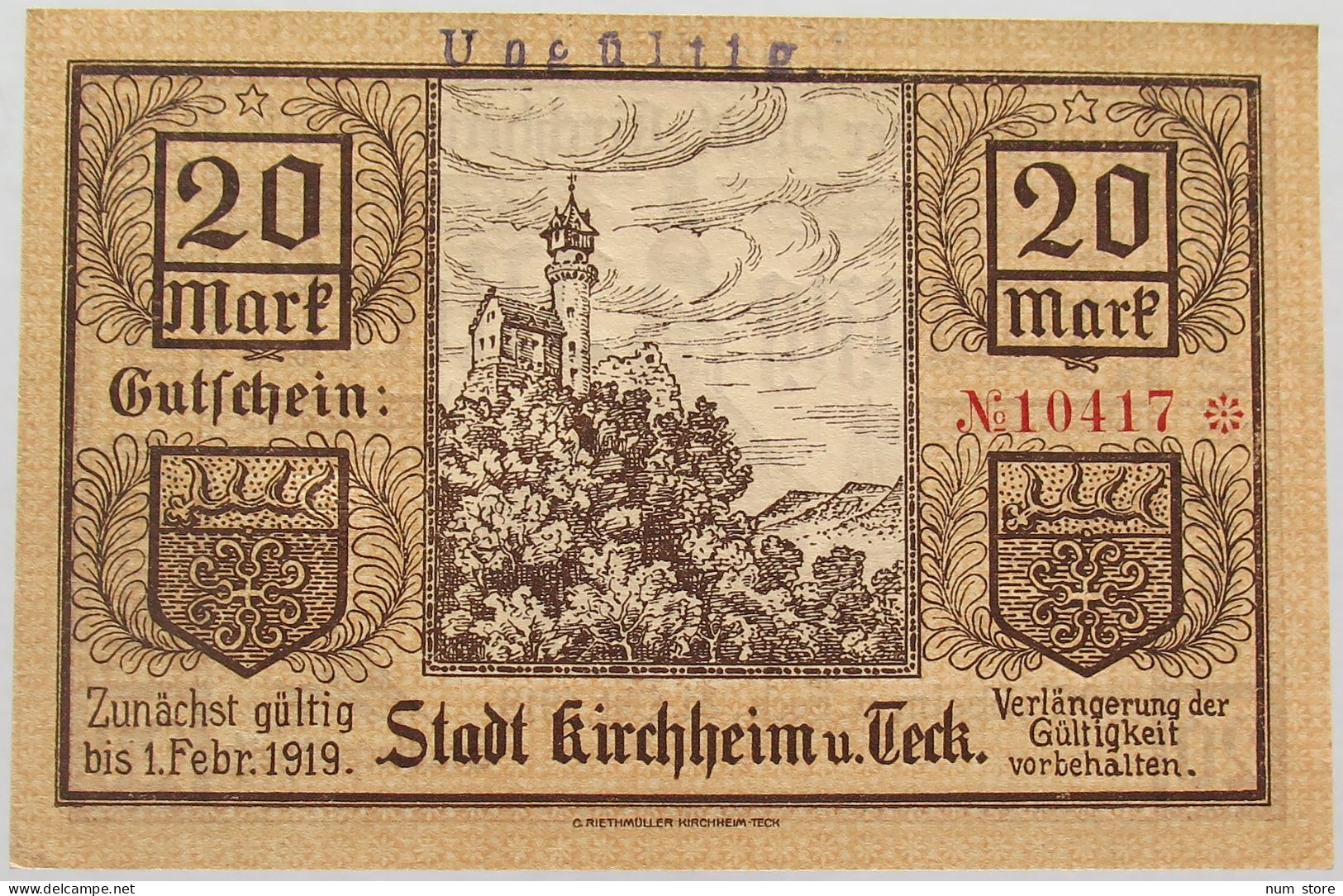 GERMANY 20 MARK 1918 KIRCHHEIM #alb002 0197 - 20 Mark