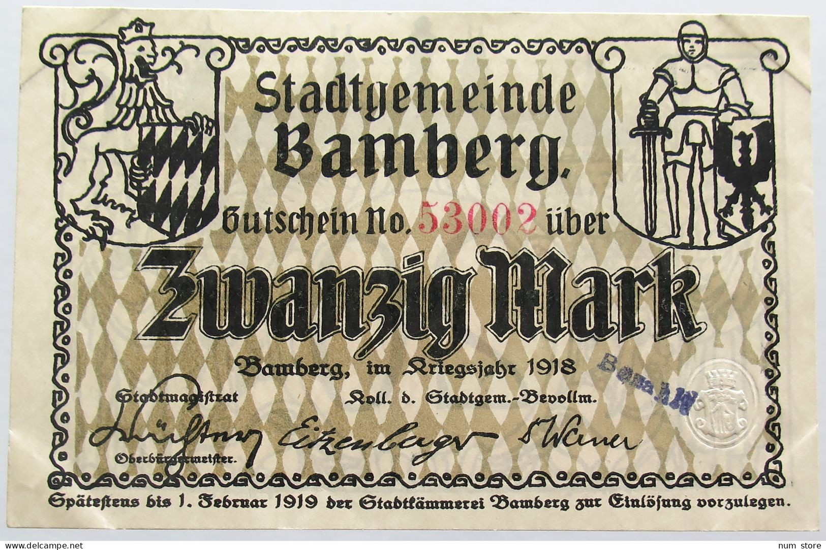 GERMANY 20 MARK 1918 BAMBERG #alb003 0463 - 20 Mark