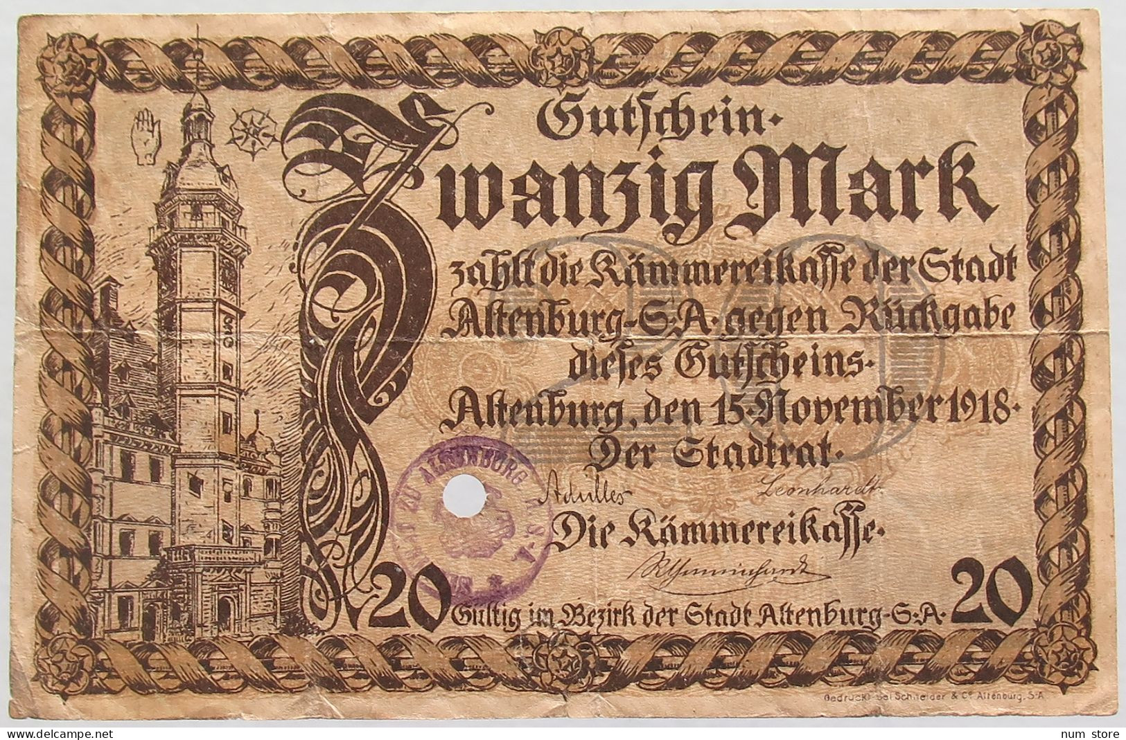 GERMANY 20 MARK 1918 ALTENBURG #alb010 0187 - 20 Mark