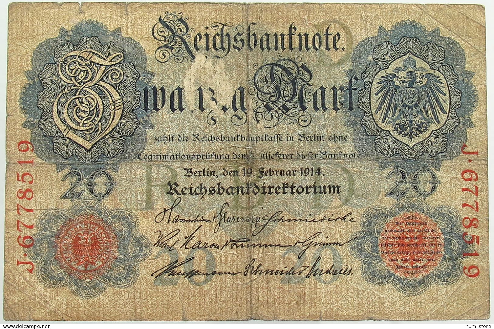 GERMANY 20 MARK 1914 #alb068 0097 - 20 Mark