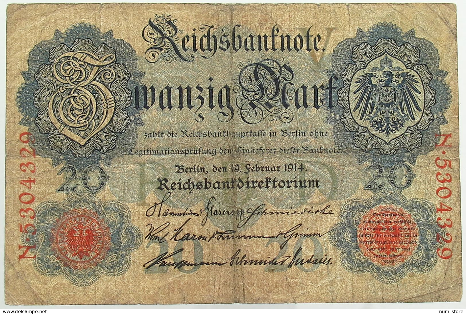 GERMANY 20 MARK 1914 #alb068 0099 - 20 Mark