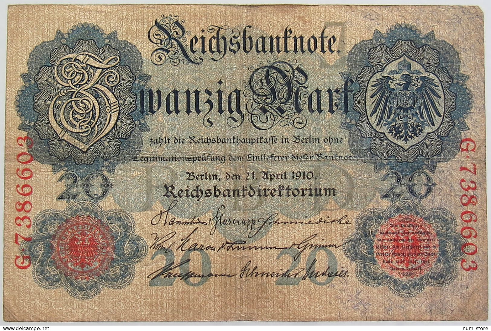 GERMANY 20 MARK 1910 #alb068 0073 - 20 Mark