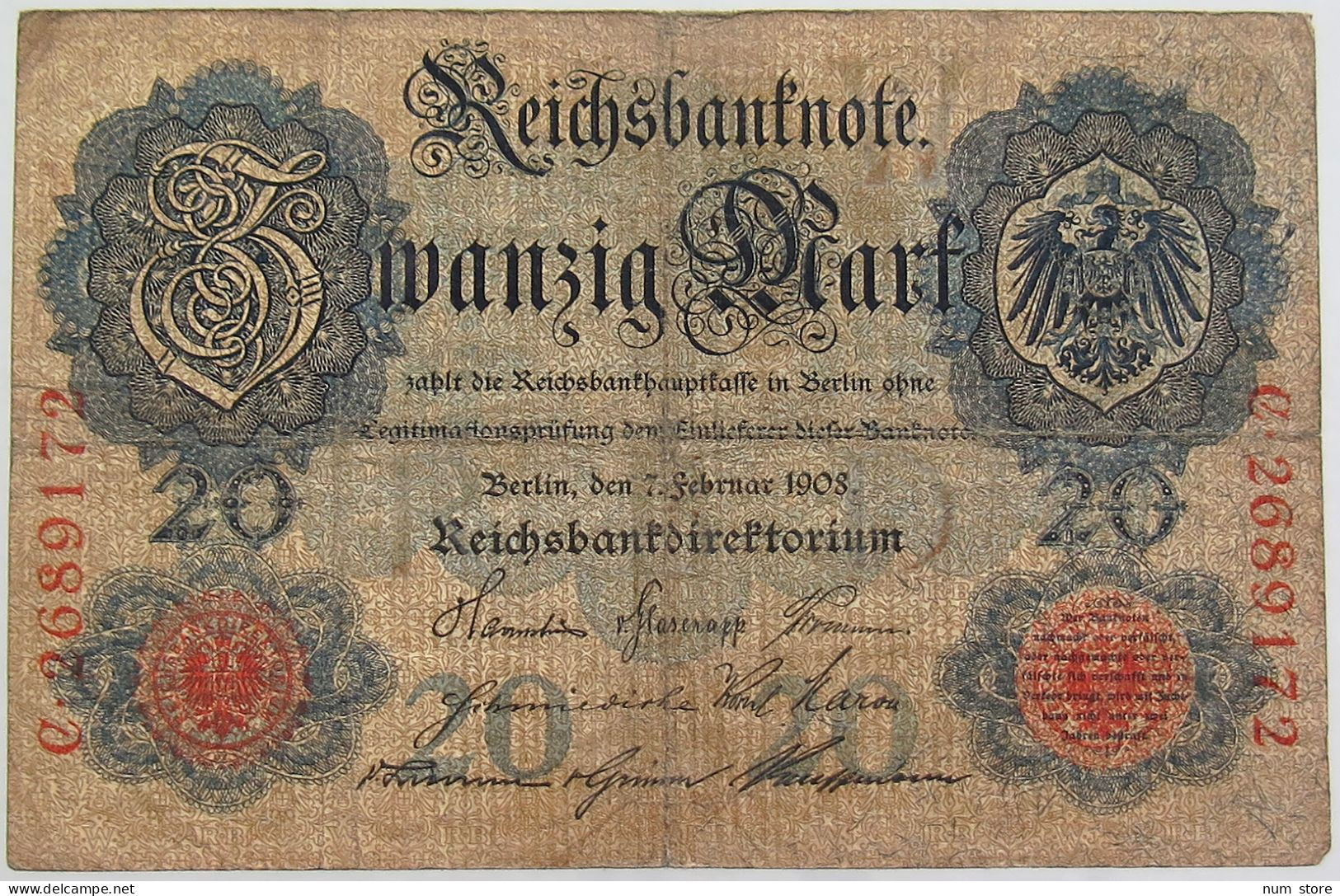 GERMANY 20 MARK 1908 #alb068 0069 - 20 Mark