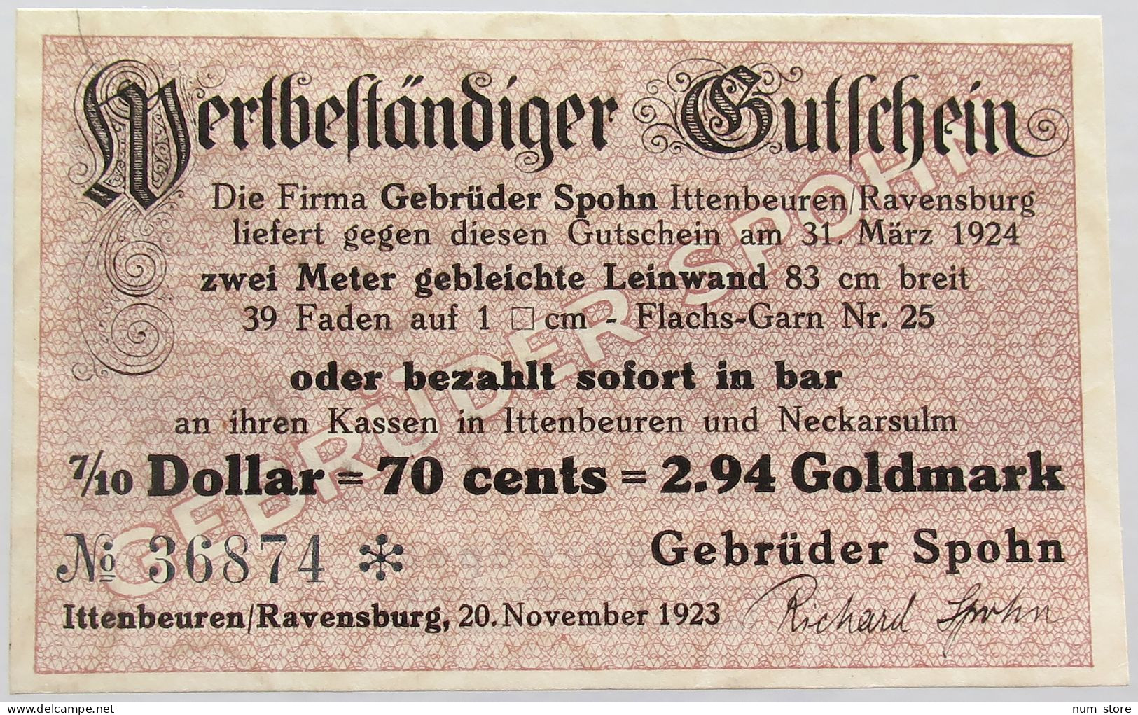 GERMANY ITTENBEUREN 70 CENTS 2.94 GOLDMARK RAVENSBURG #alb002 0227 - Deutsche Golddiskontbank