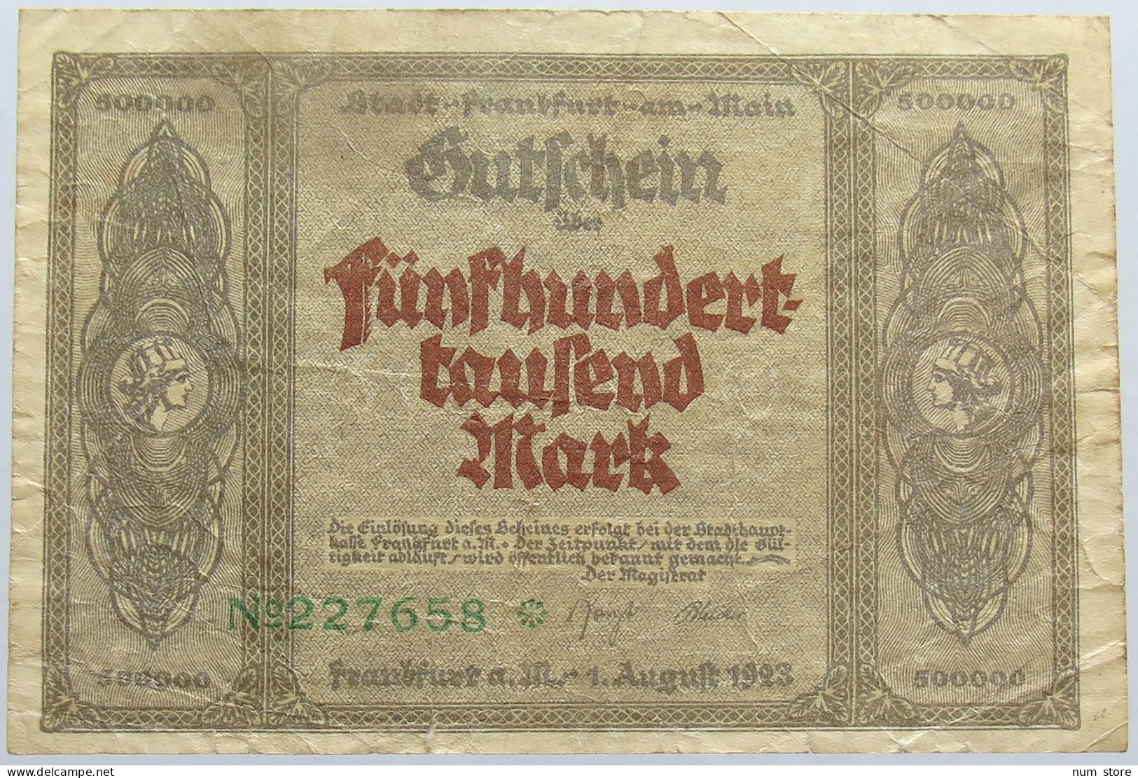 GERMANY 500000 MARK FRANKFURT 1923 #alb004 0367 - 500.000 Mark