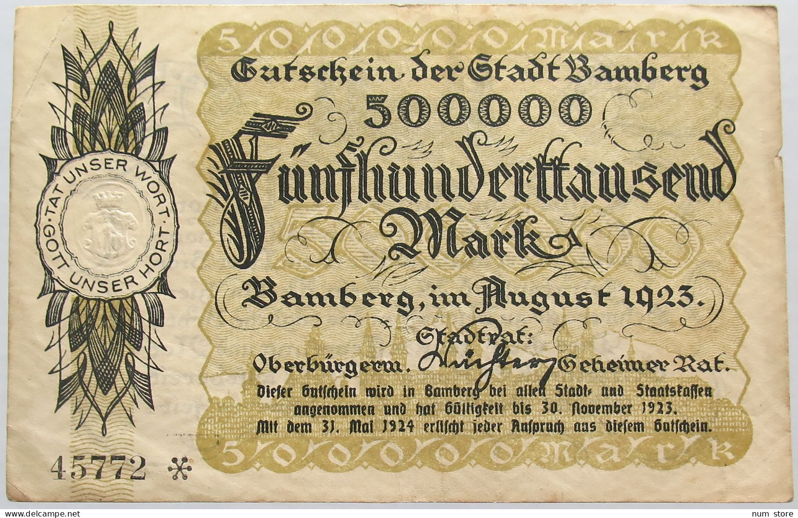 GERMANY 500000 MARK 1923 BAMBERG #alb003 0461 - 500000 Mark