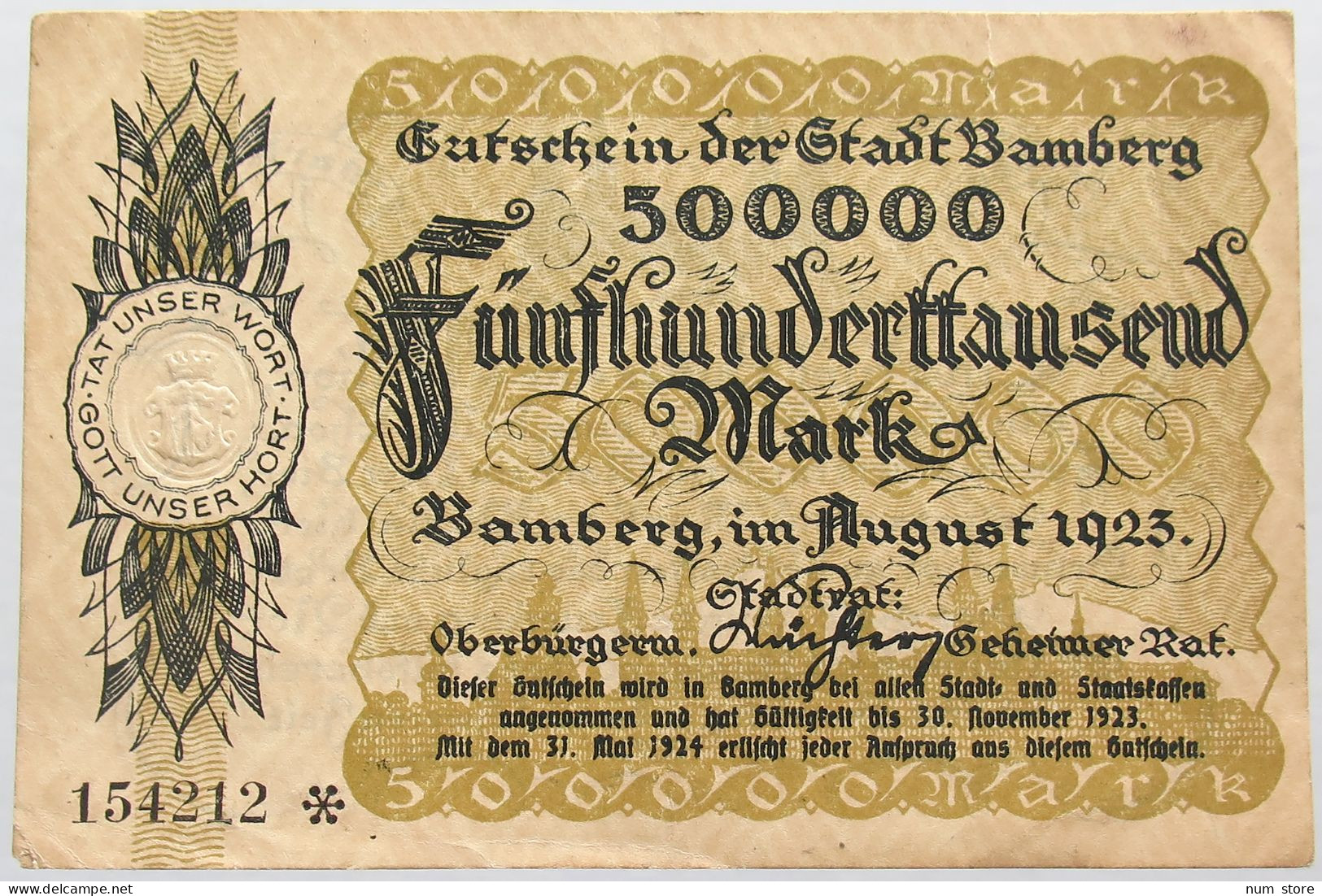 GERMANY 500000 MARK 1923 BAMBERG #alb003 0459 - 500.000 Mark