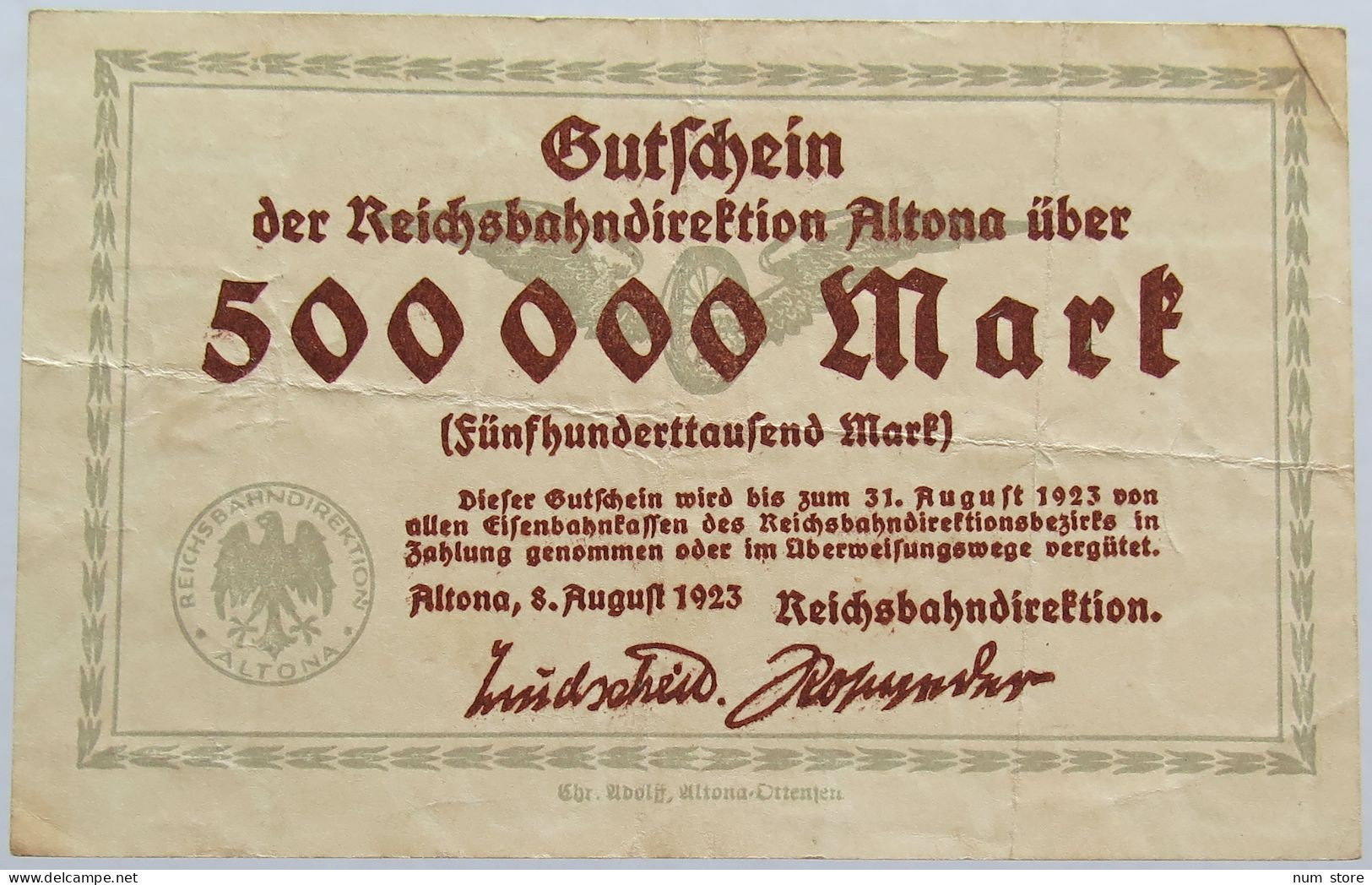 GERMANY 500000 MARK 1923 ALTONA #alb004 0361 - 500000 Mark