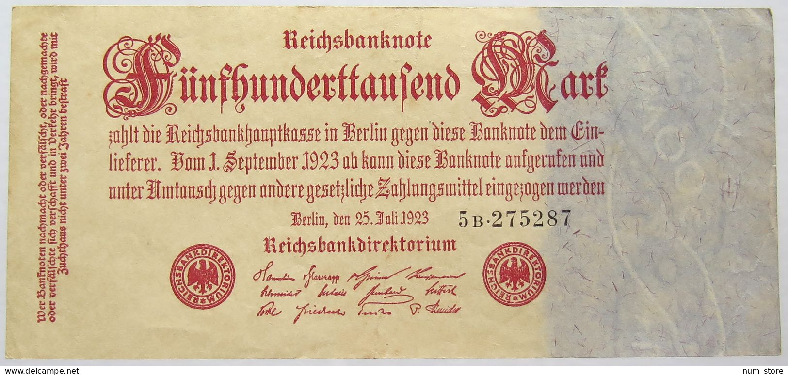 GERMANY 500000 MARK 1923 #alb067 0399 - 500000 Mark