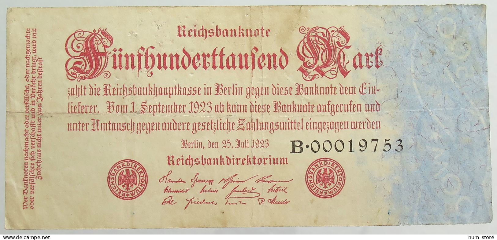 GERMANY 500000 MARK 1923 #alb066 0537 - 500.000 Mark