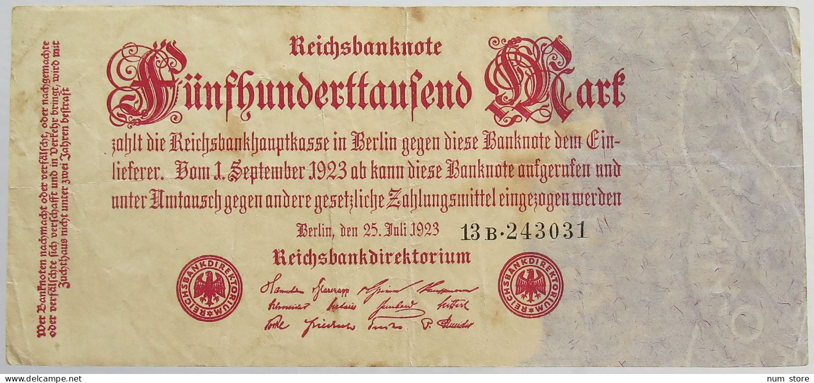 GERMANY 500000 MARK 1923 #alb066 0325 - 500.000 Mark