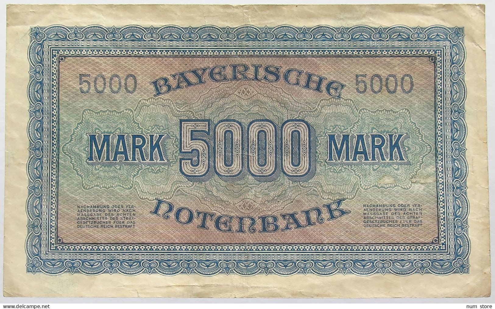 GERMANY 5000 MARK MARK 1922 BAYERN #alb008 0135 - 5000 Mark