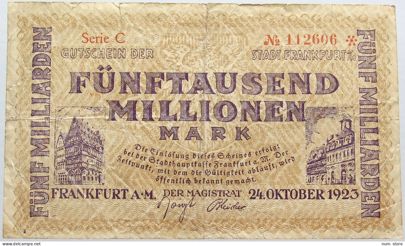 GERMANY 5000 MILLIONEN MARK FRANKFURT 1923 #alb004 0381 - 5 Biljoen Mark