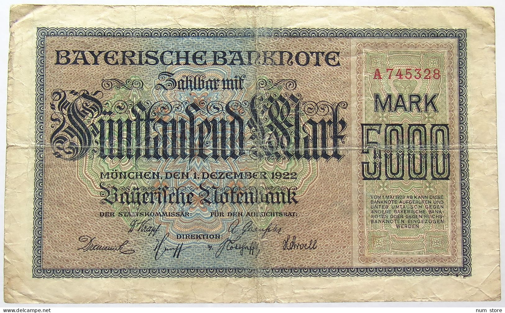 GERMANY 5000 MARK 1922 BAVARIA #alb067 0393 - 5.000 Mark