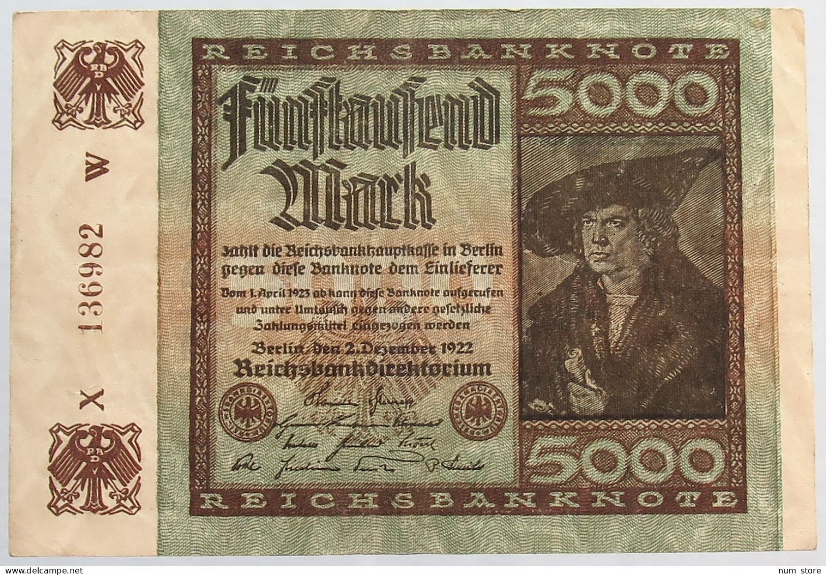 GERMANY 5000 MARK 1922 #alb066 0301 - 5.000 Mark