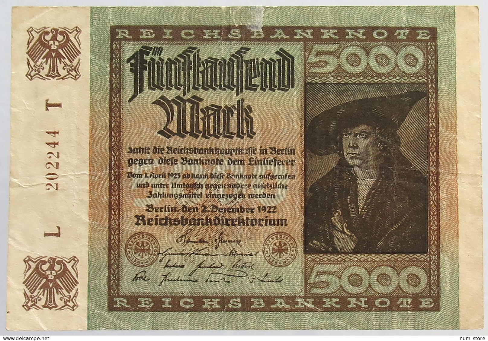 GERMANY 5000 MARK 1922 #alb066 0287 - 5.000 Mark