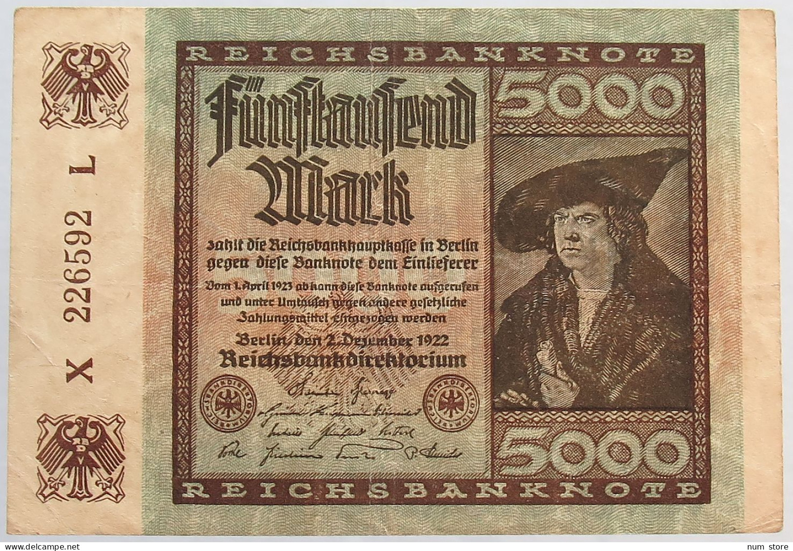 GERMANY 5000 MARK 1922 #alb066 0269 - 5.000 Mark