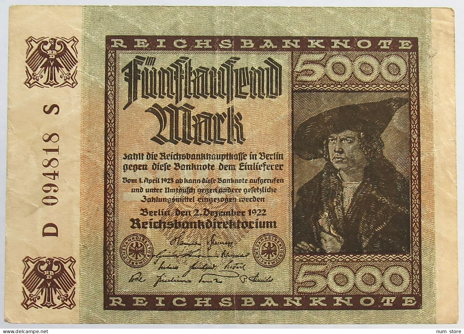 GERMANY 5000 MARK 1922 #alb066 0263 - 5000 Mark