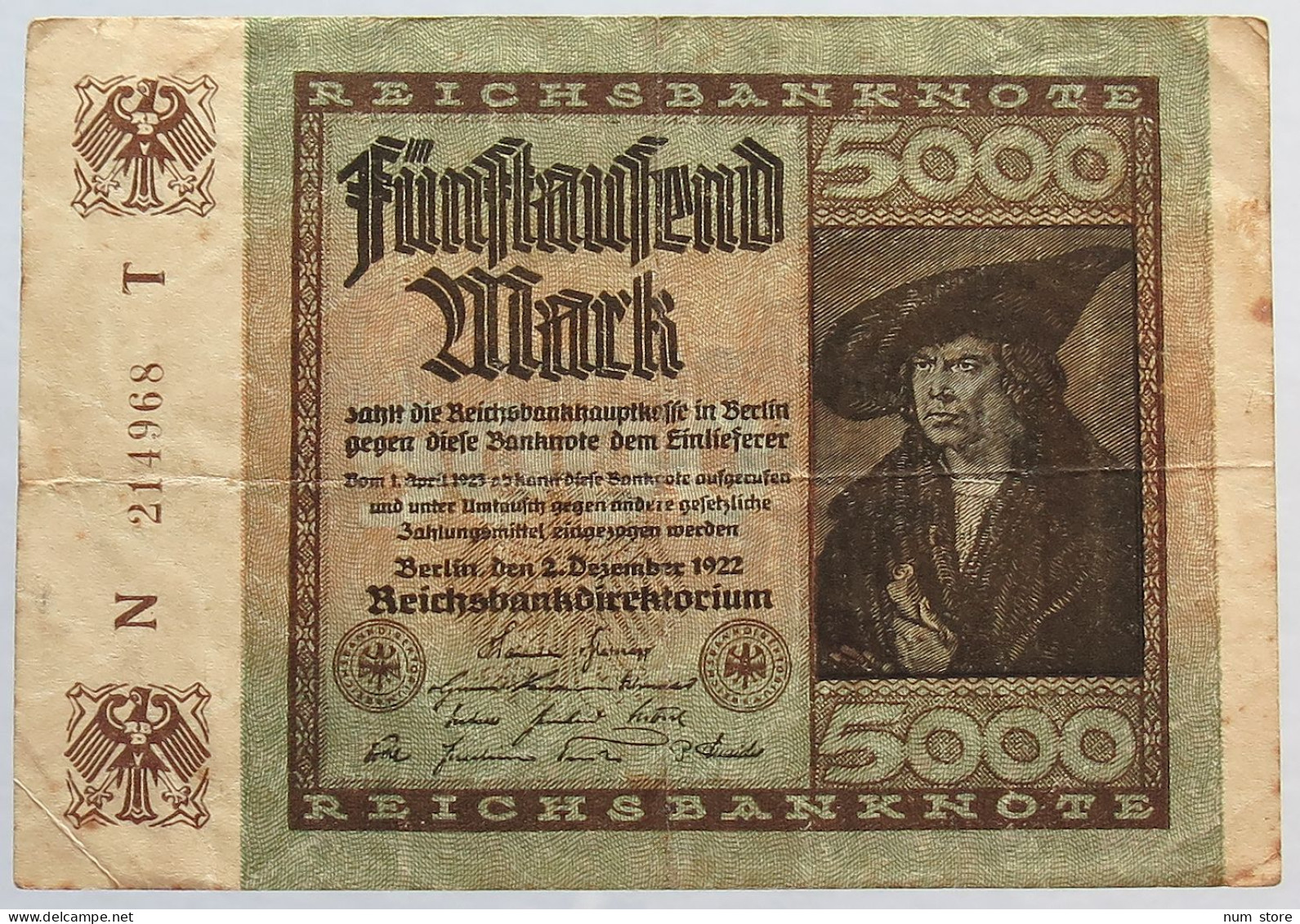 GERMANY 5000 MARK 1922 #alb066 0257 - 5.000 Mark