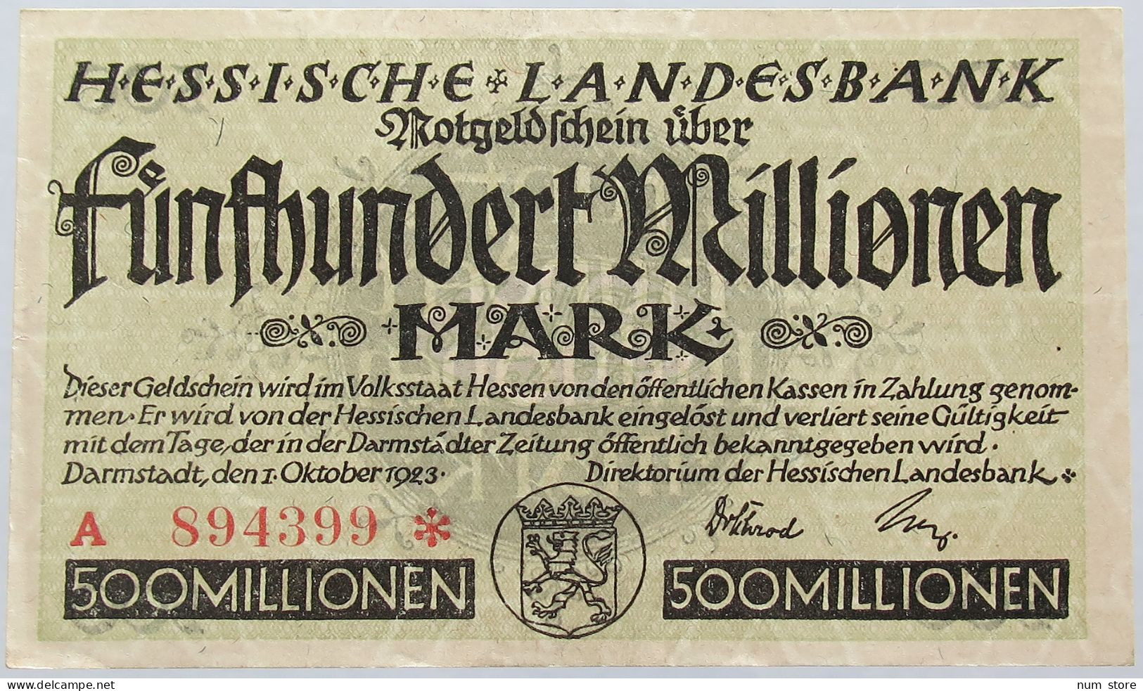 GERMANY 500 MILLIONEN MARK 1923 HESSEN #alb004 0269 - 500 Mio. Mark