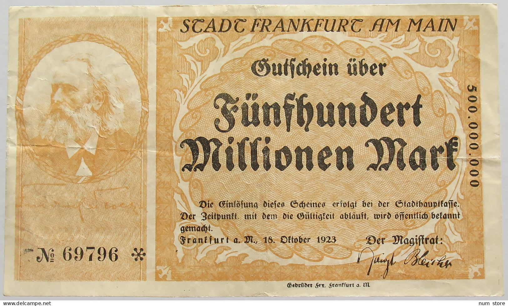 GERMANY 500 MILLIONEN MARK 1923 FRANKFURT AM MAIN #alb010 0145 - 500 Mio. Mark