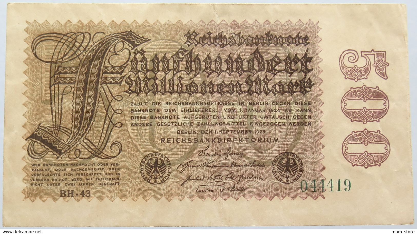 GERMANY 500 MILLIONEN MARK 1923 #alb004 0201 - 500 Miljoen Mark