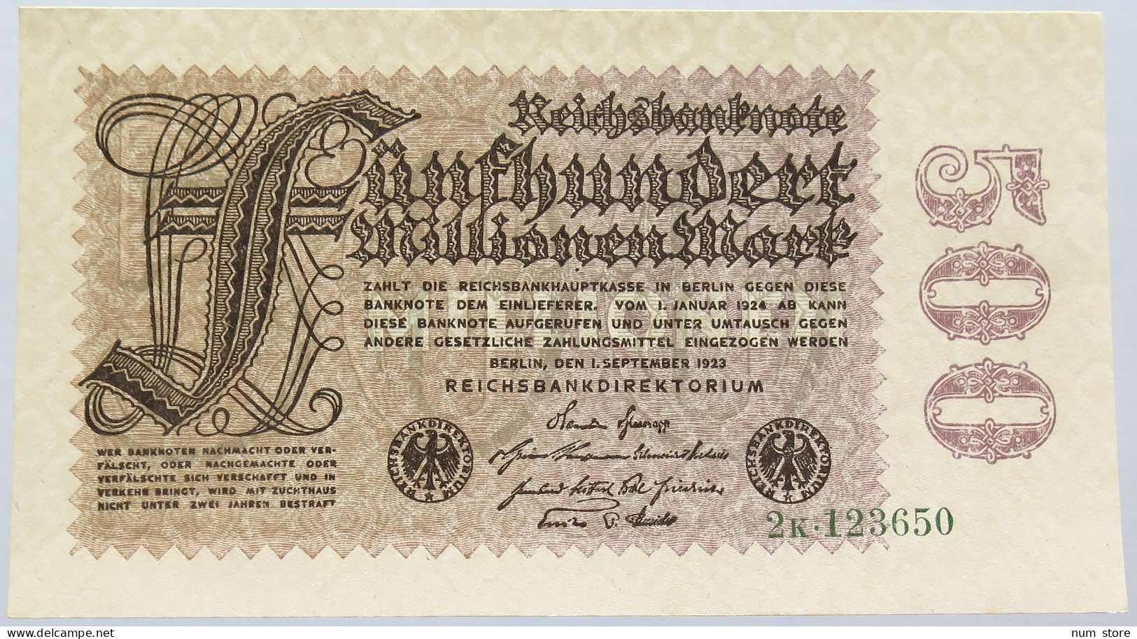 GERMANY 500 MILLIONEN MARK 1923 #alb004 0199 - 500 Millionen Mark