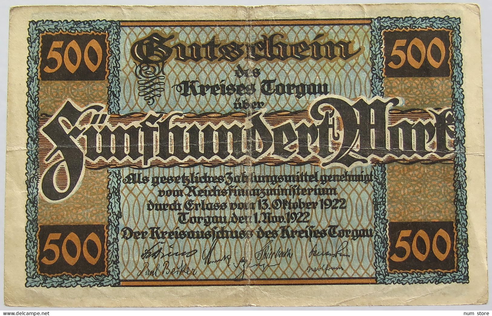GERMANY 500 MARK TORGAU 1922 #alb010 0107 - 500 Mark