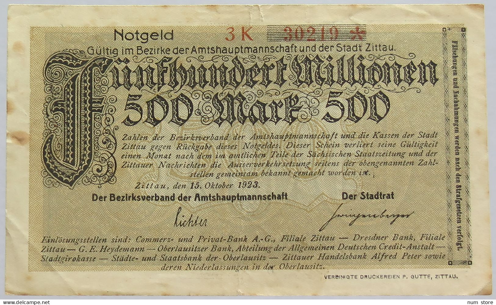 GERMANY 500 MILLIONEN MARK 1923 #alb010 0097 - 500 Miljoen Mark