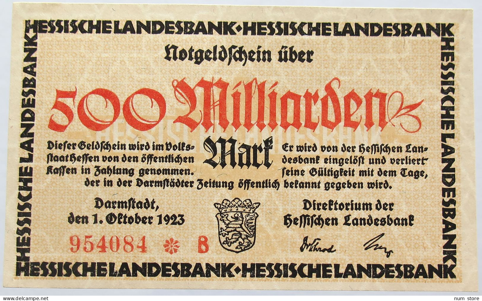 GERMANY 500 MILLIARDEN MARK HESSEN #alb004 0097 - 500 Miljard Mark