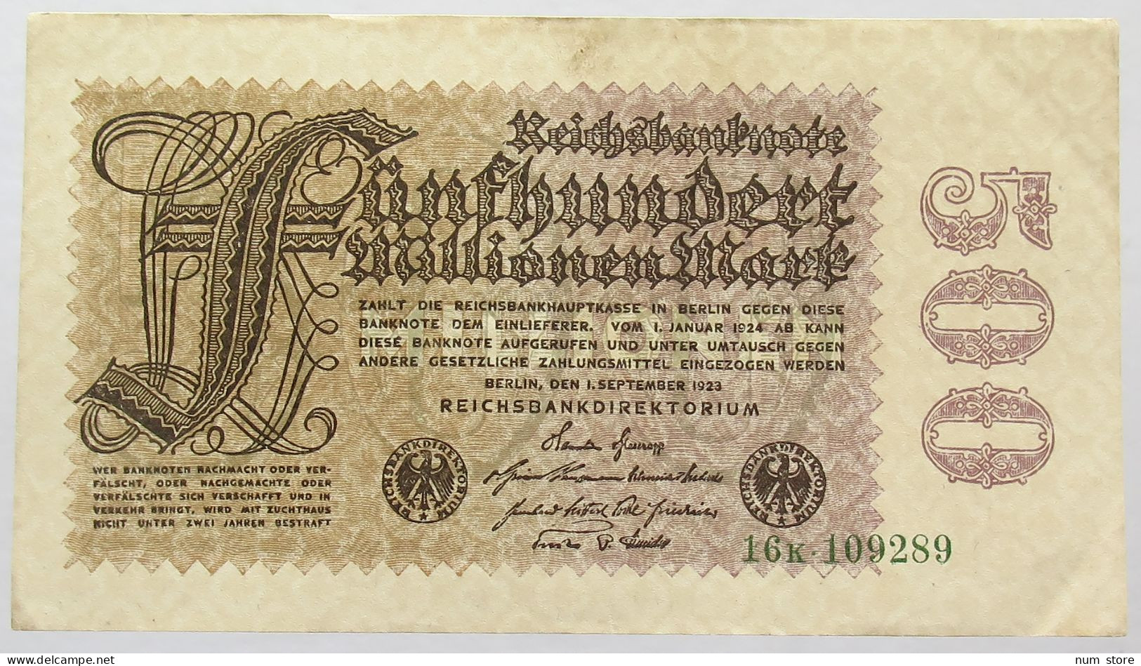 GERMANY 500 MARK 1923 #alb017 0035 - 500 Mark