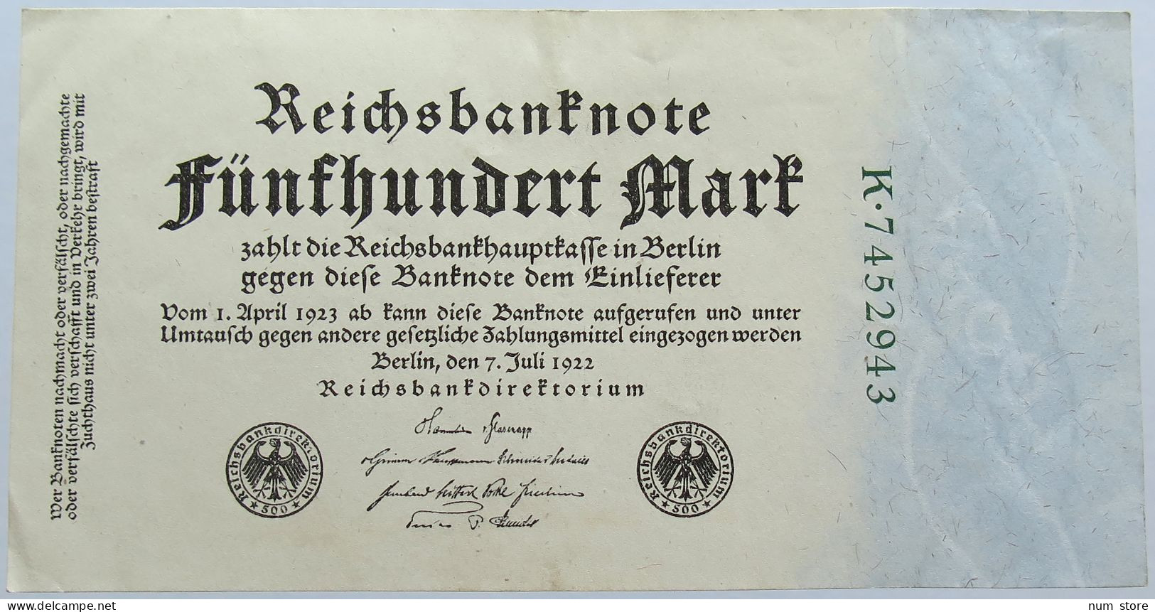 GERMANY 500 MARK 1922 #alb004 0337 - 500 Mark